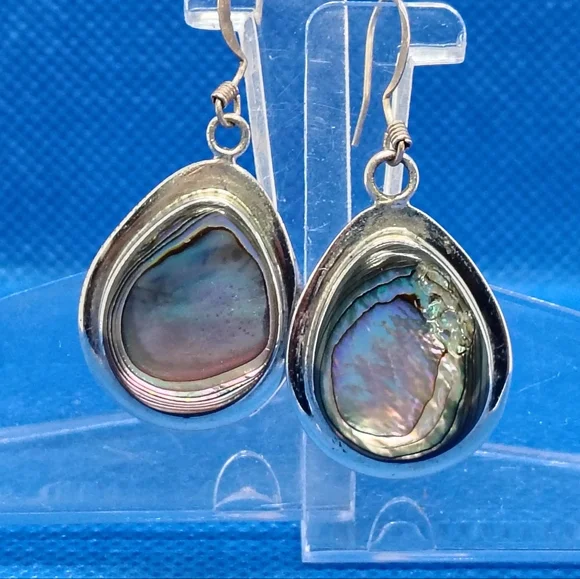 Silver Vintage Earring Lot- Vintage Native Liquid Silver Drop & Drop Abalone - Picture 2 of 10